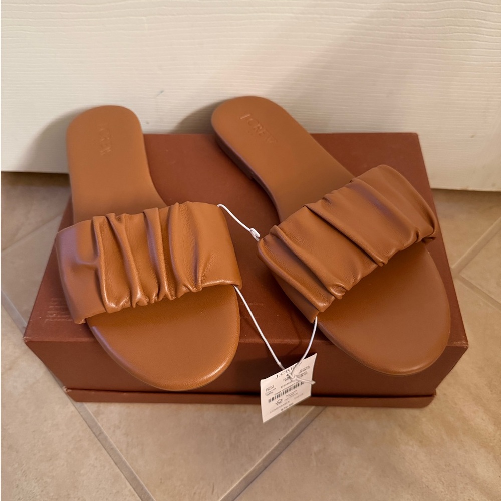 J.Crew Tan Ruched Slide Sandals Size 8M NWT